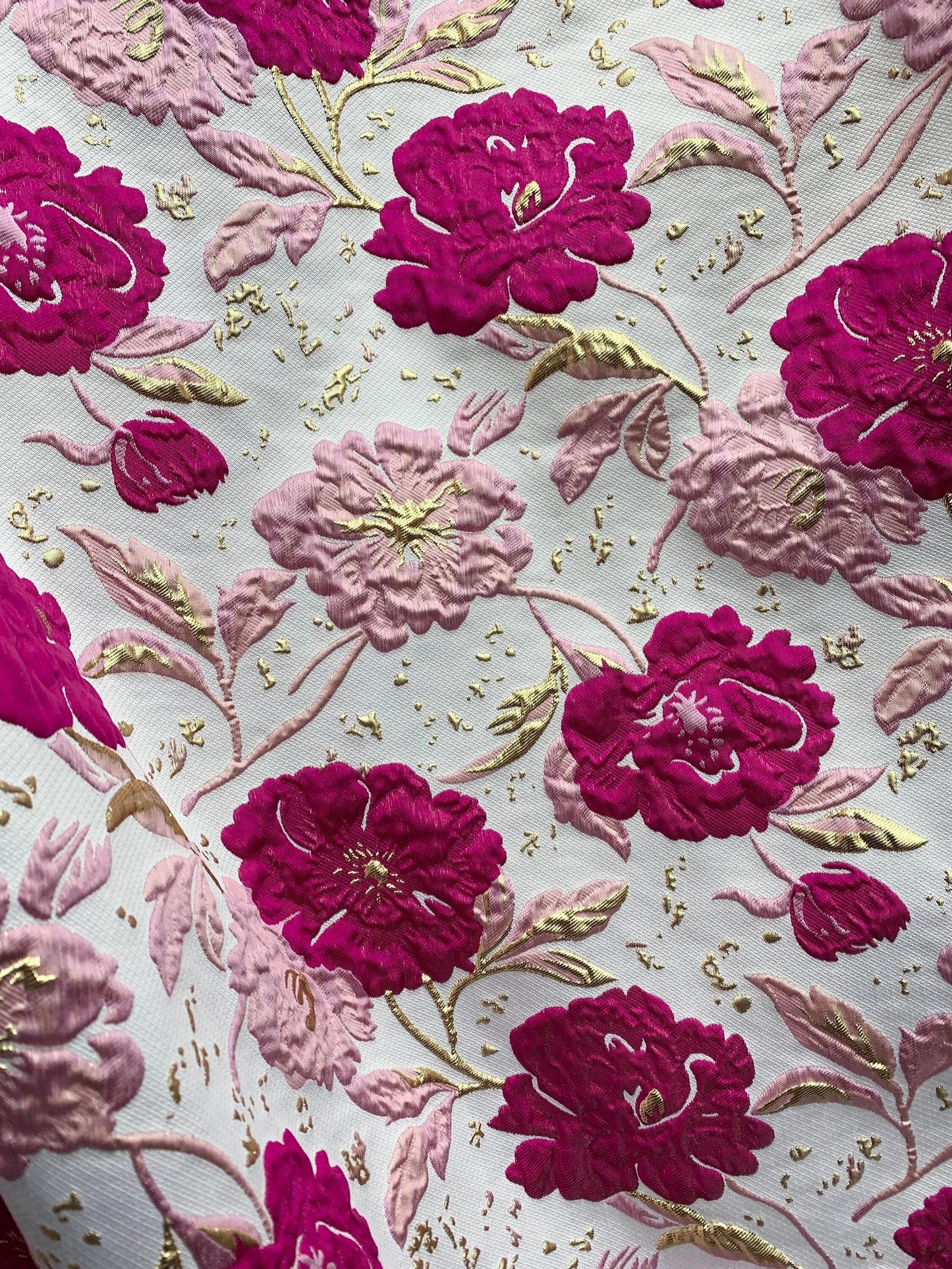 FUCHSIA PINK GOLD Floral Brocade Fabric (60 in.) Sold By The Yard