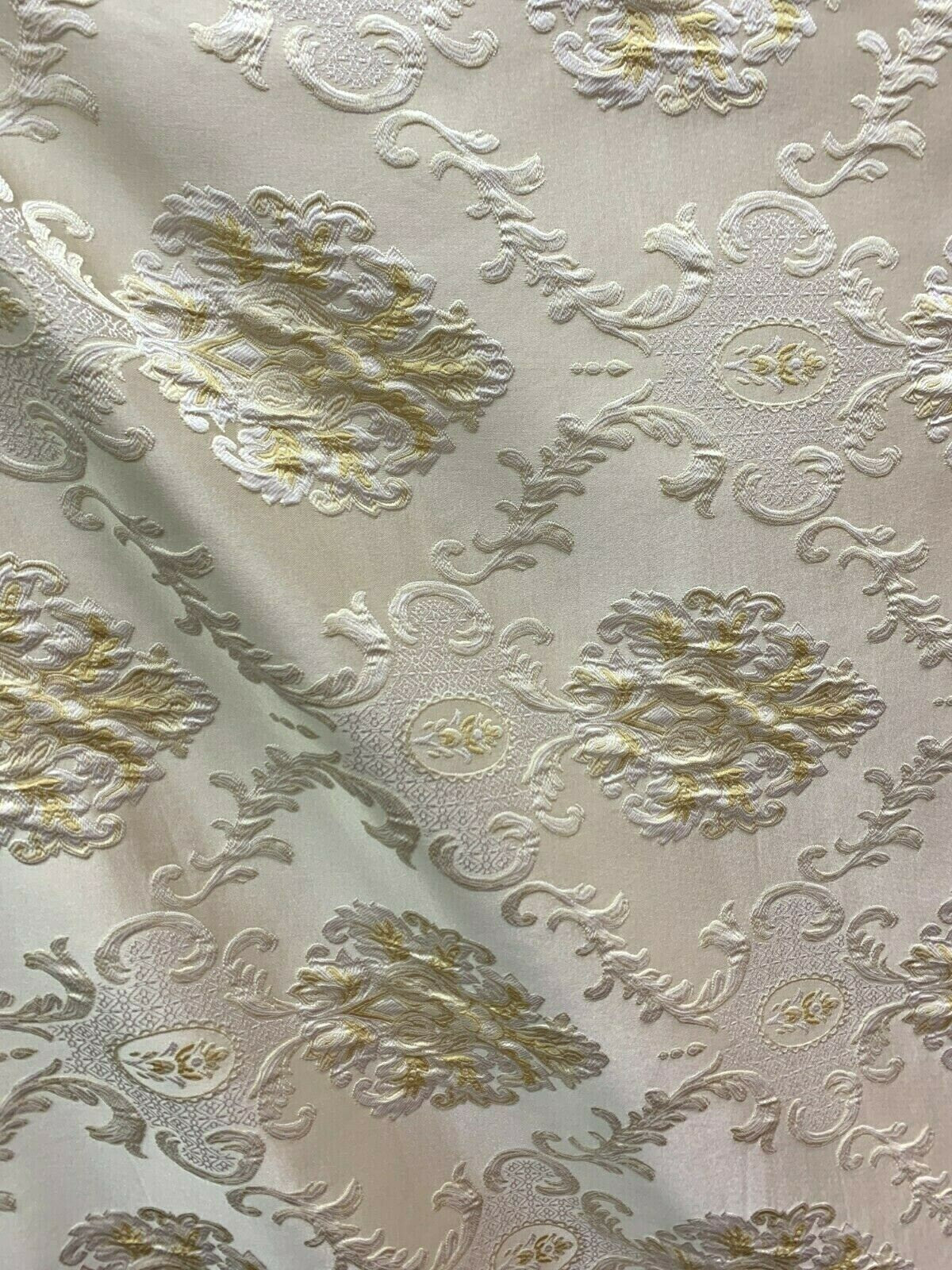 IVORY GOLD Damask Brocade Upholstery Drapery Fabric (54 in.) Sold By The Yard