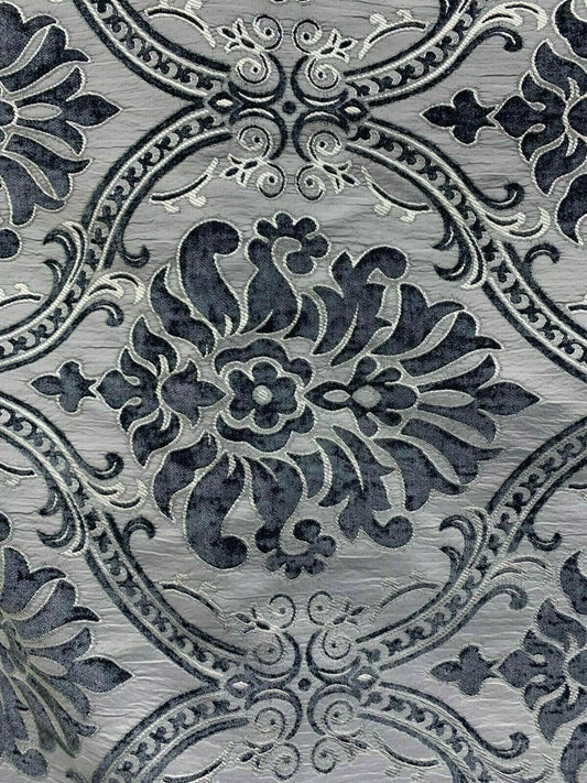 SLATE GRAY Damask Chenille Upholstery Brocade Fabric (54 in.) Sold By The Yard