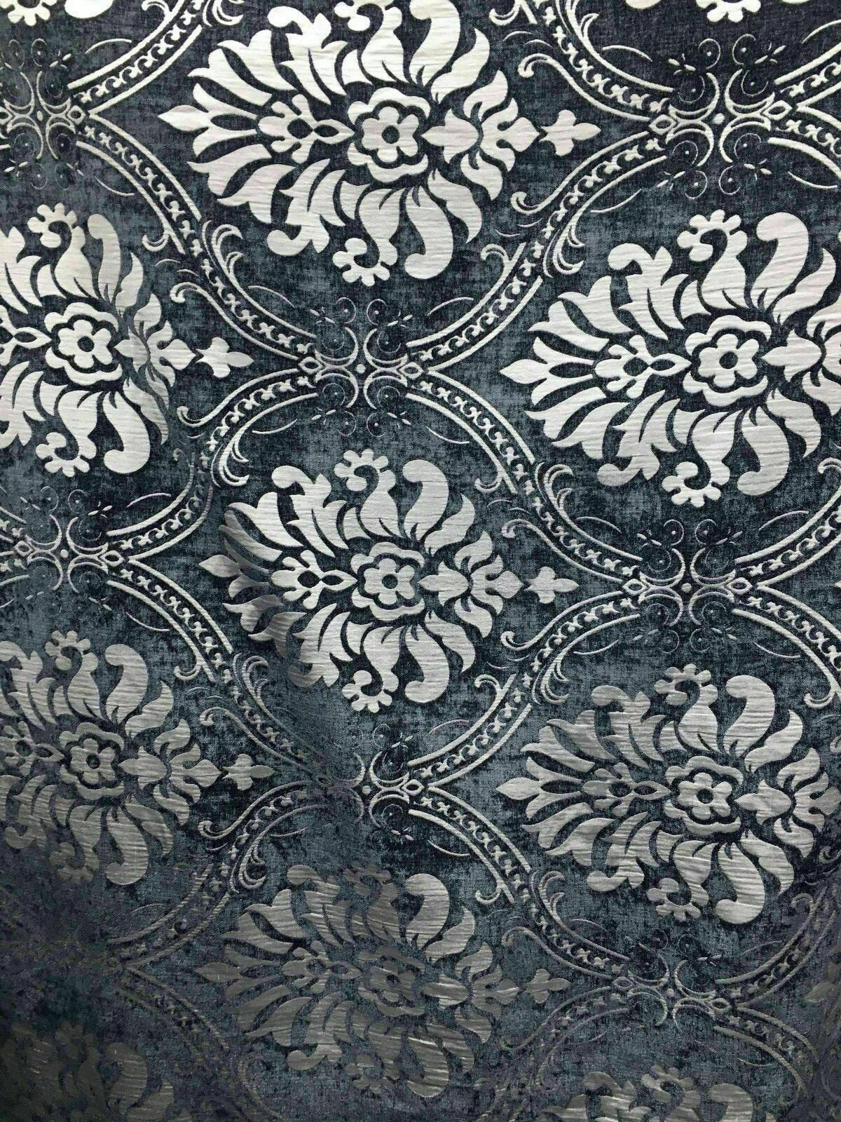 SLATE GRAY Damask Chenille Upholstery Brocade Fabric (54 in.) Sold By The Yard