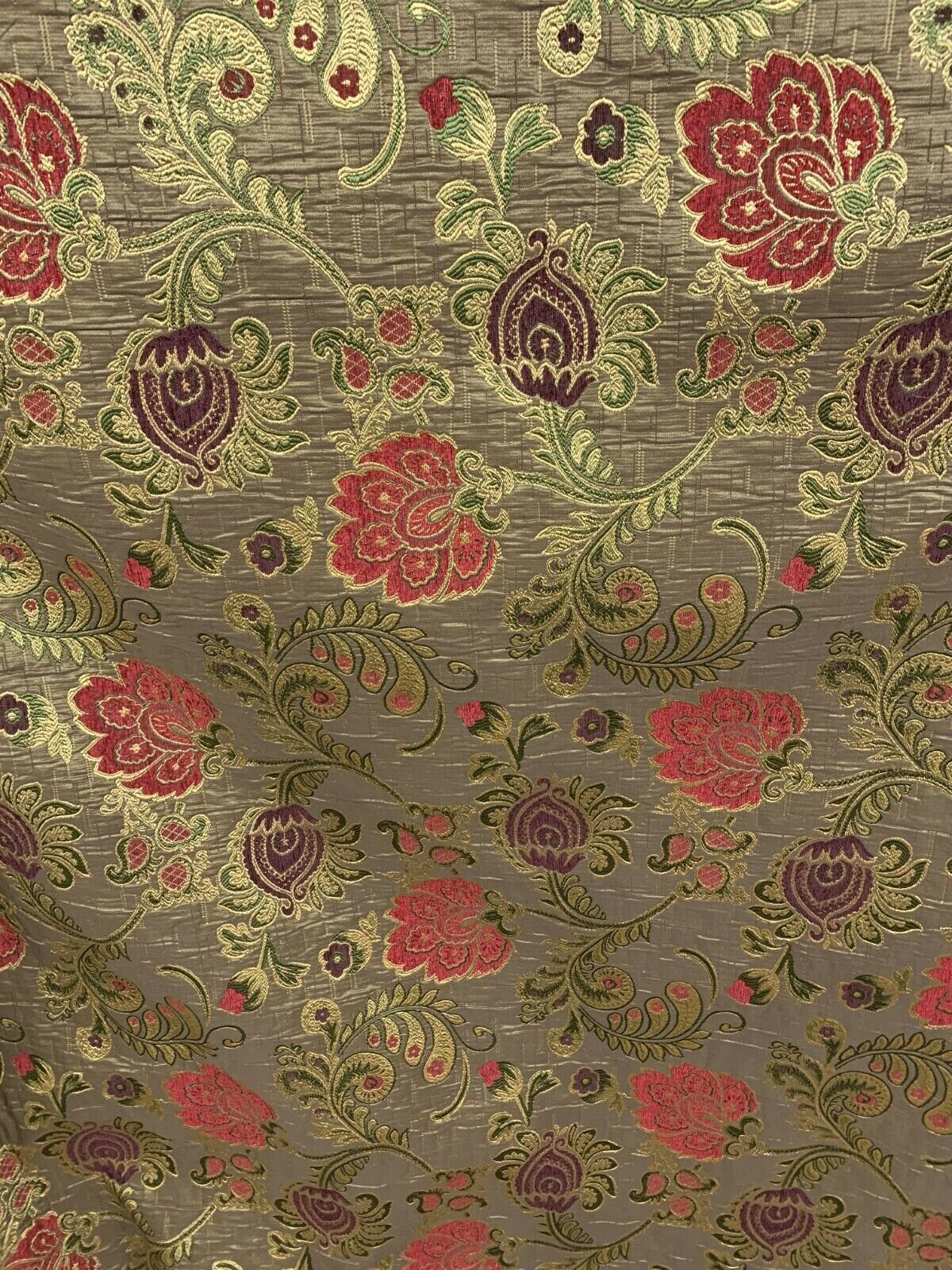 Brown Gold Red Green Floral Chenille Upholstery Brocade Fabric (56 in.) Sold By The Yard