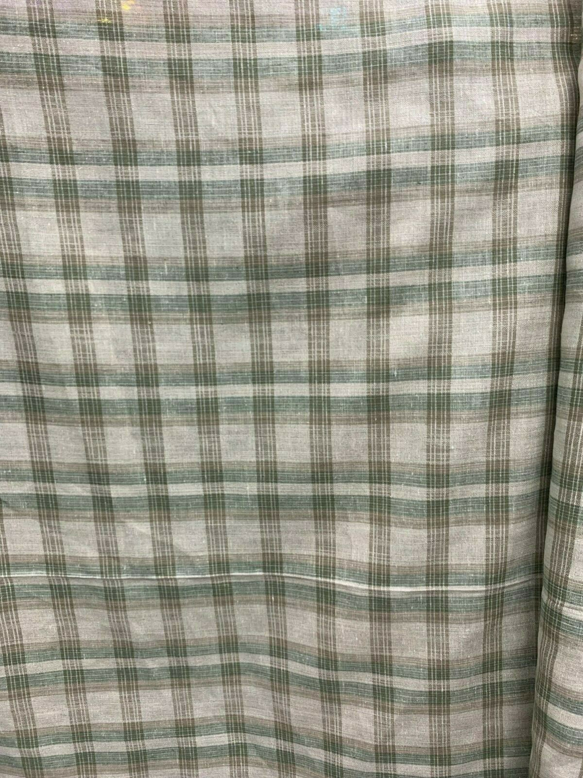 Natural Sage Green Plaid 100% Linen Fabric (60 in.) Sold By The Yard