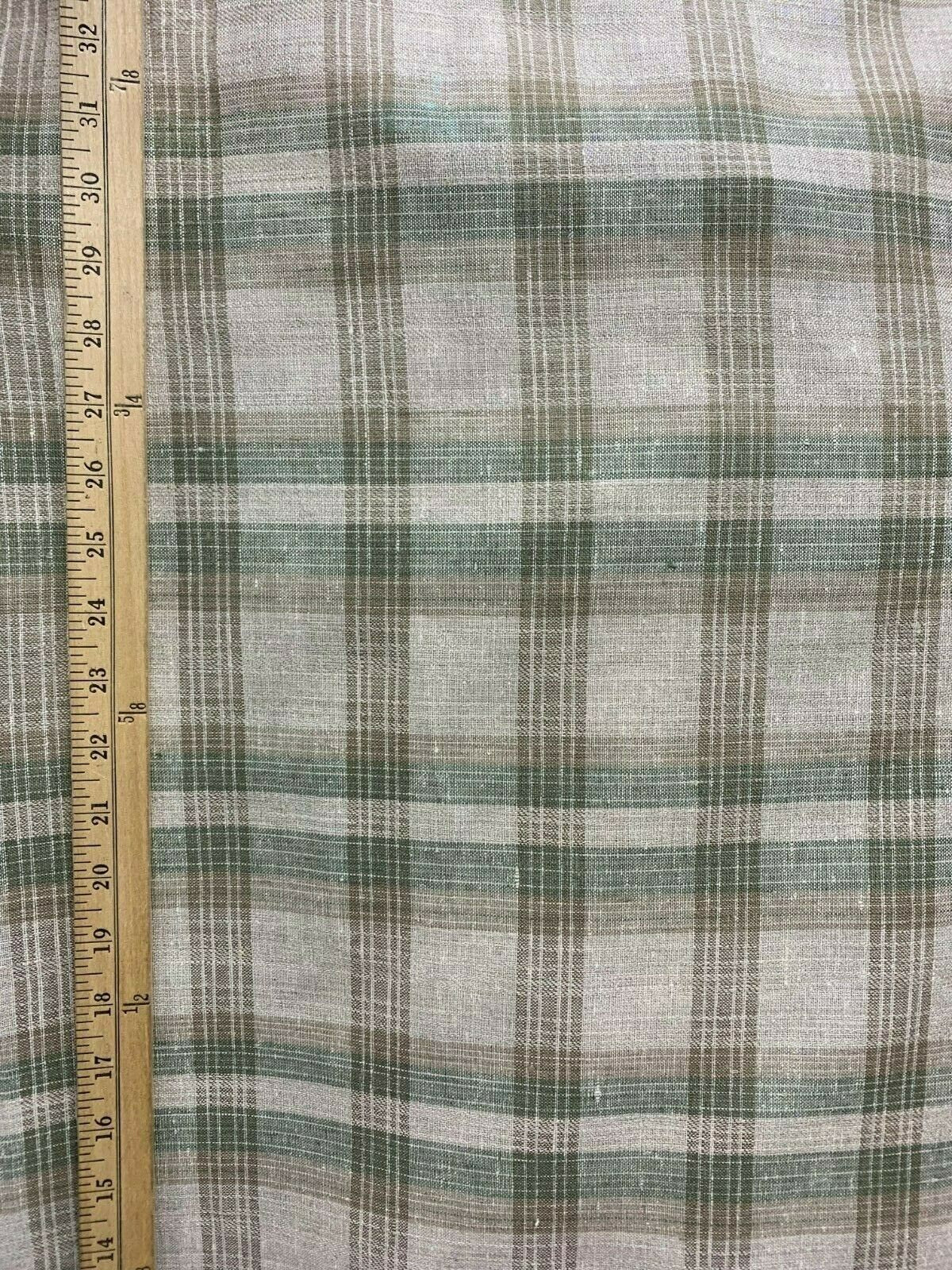 Natural Sage Green Plaid 100% Linen Fabric (60 in.) Sold By The Yard