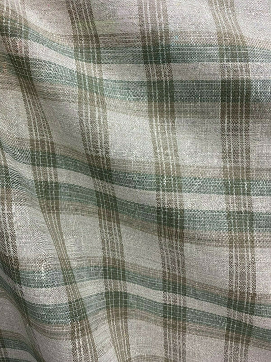 Natural Sage Green Plaid 100% Linen Fabric (60 in.) Sold By The Yard