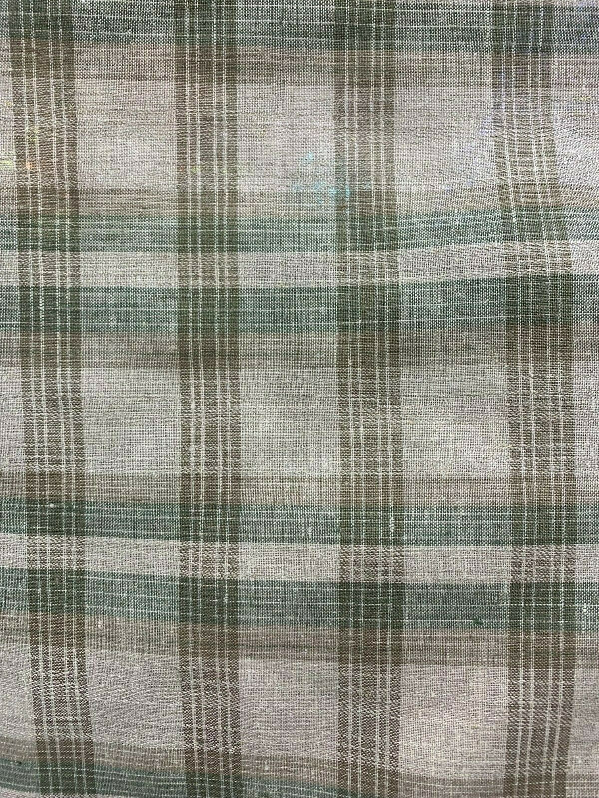 Natural Sage Green Plaid 100% Linen Fabric (60 in.) Sold By The Yard