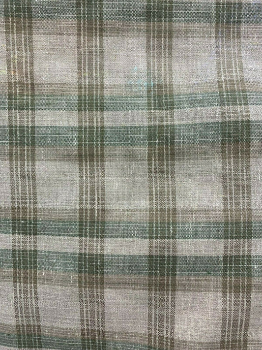 Natural Sage Green Plaid 100% Linen Fabric (60 in.) Sold By The Yard