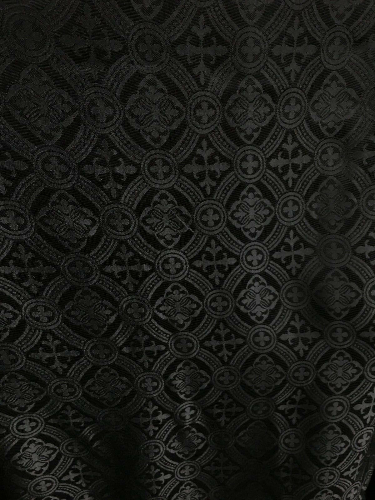 BLACK Liturgical Cross Brocade Fabric (60 in.) Sold By The Yard