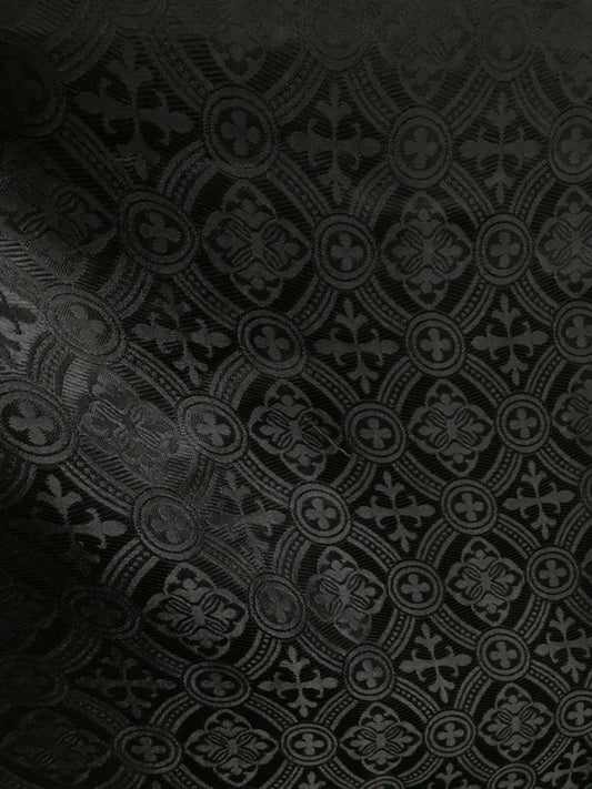 BLACK Liturgical Cross Brocade Fabric (60 in.) Sold By The Yard