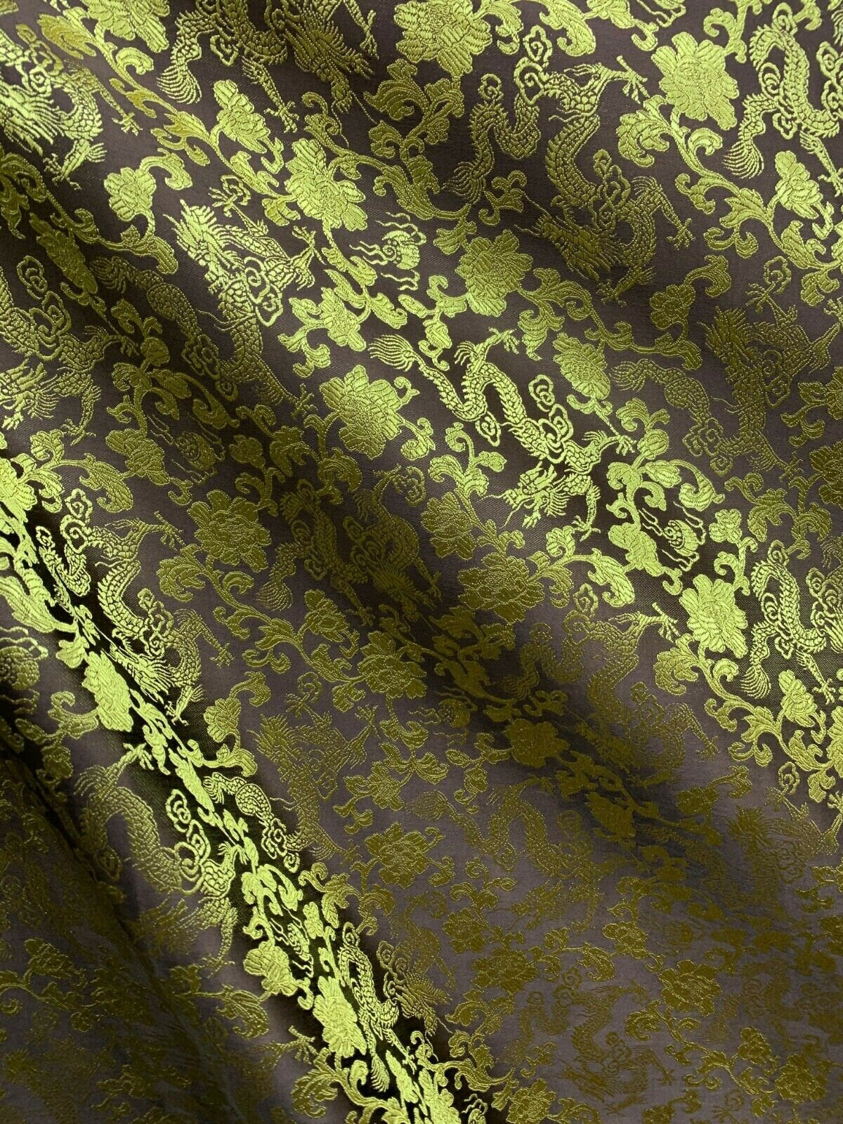 BROWN GOLD Metallic Dragon Floral Brocade Fabric (54 in.) Sold By The Yard