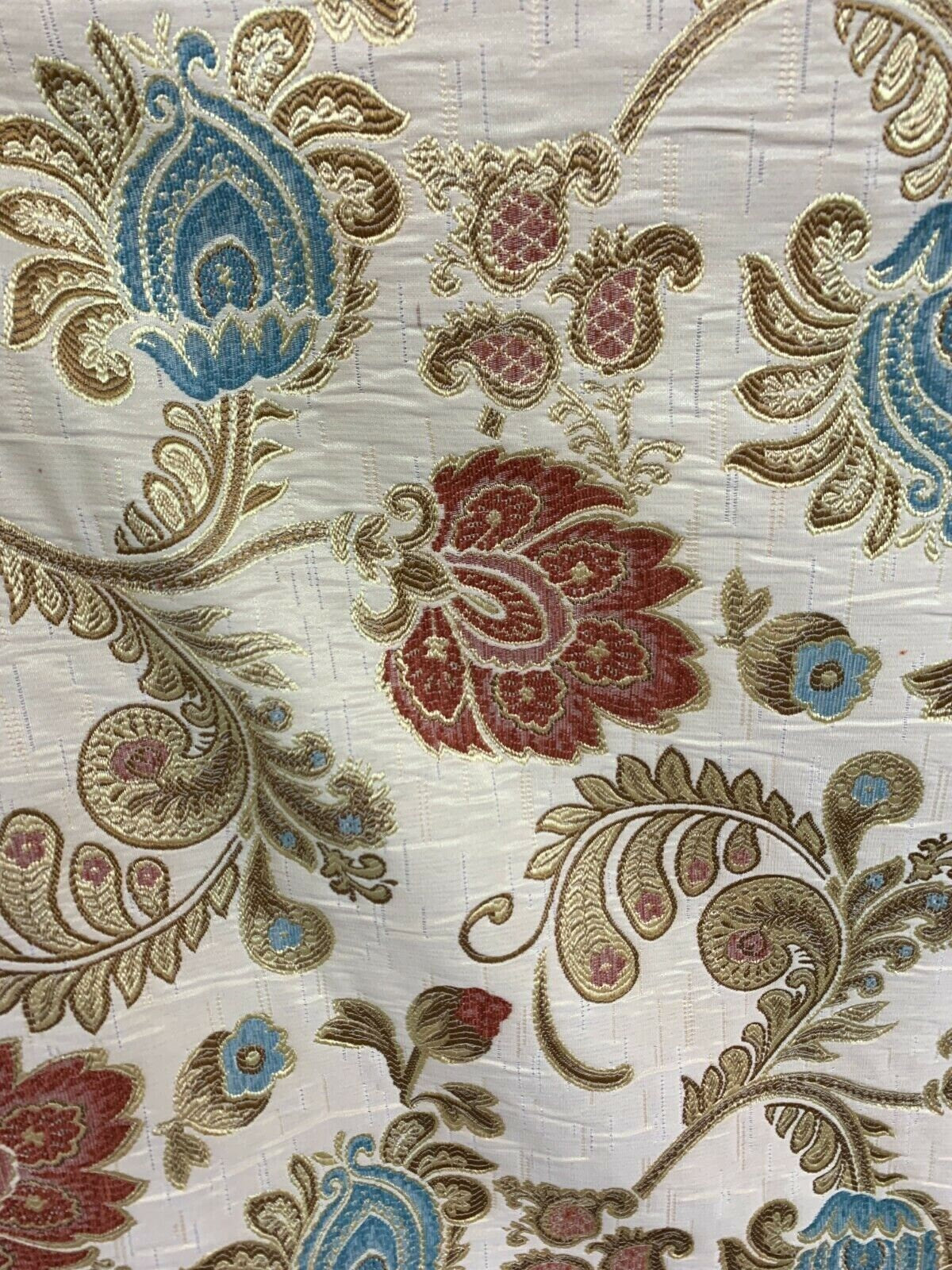 Beige Gold Red Blue Floral Chenille Upholstery Brocade Fabric (56 in.) Sold By The Yard