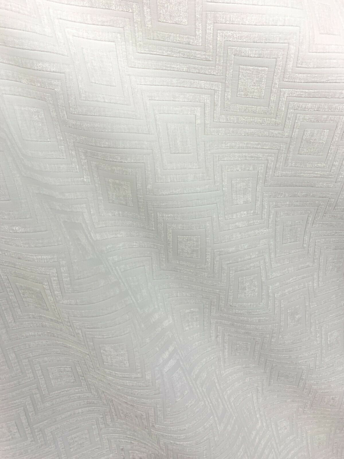 WHITE Geometric Chenille Upholstery Brocade Fabric (54 in.) Sold By The Yard