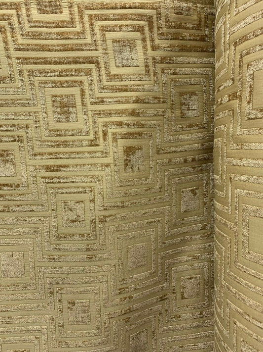 GOLD Geometric Chenille Upholstery Brocade Fabric (54 in.) Sold By The Yard