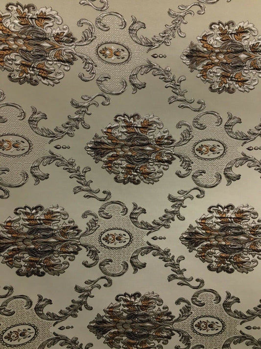 BROWN TAUPE COPPER Damask Brocade Upholstery Drapery Fabric (54 in.) Sold By The Yard