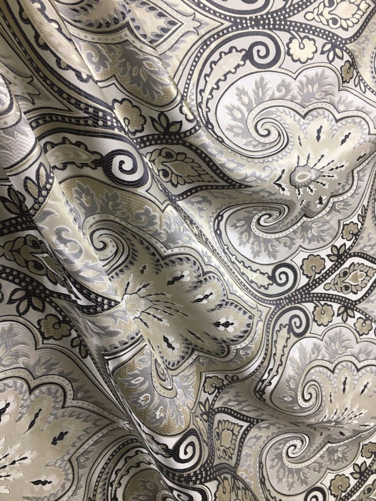 IVORY GREY Damask Brocade Upholstery Drapery Fabric (58 in.) Sold By The Yard
