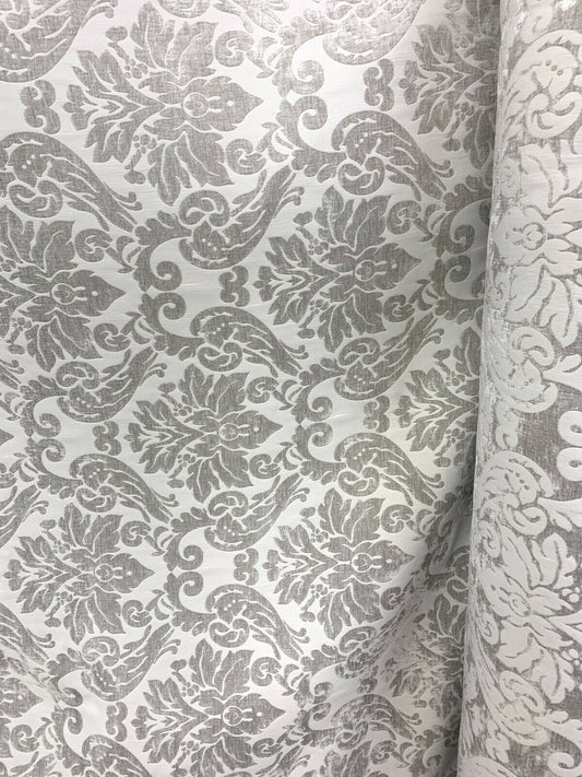 LIGHT GRAY Damask Chenille Upholstery Brocade Fabric (54 in.) Sold By The Yard