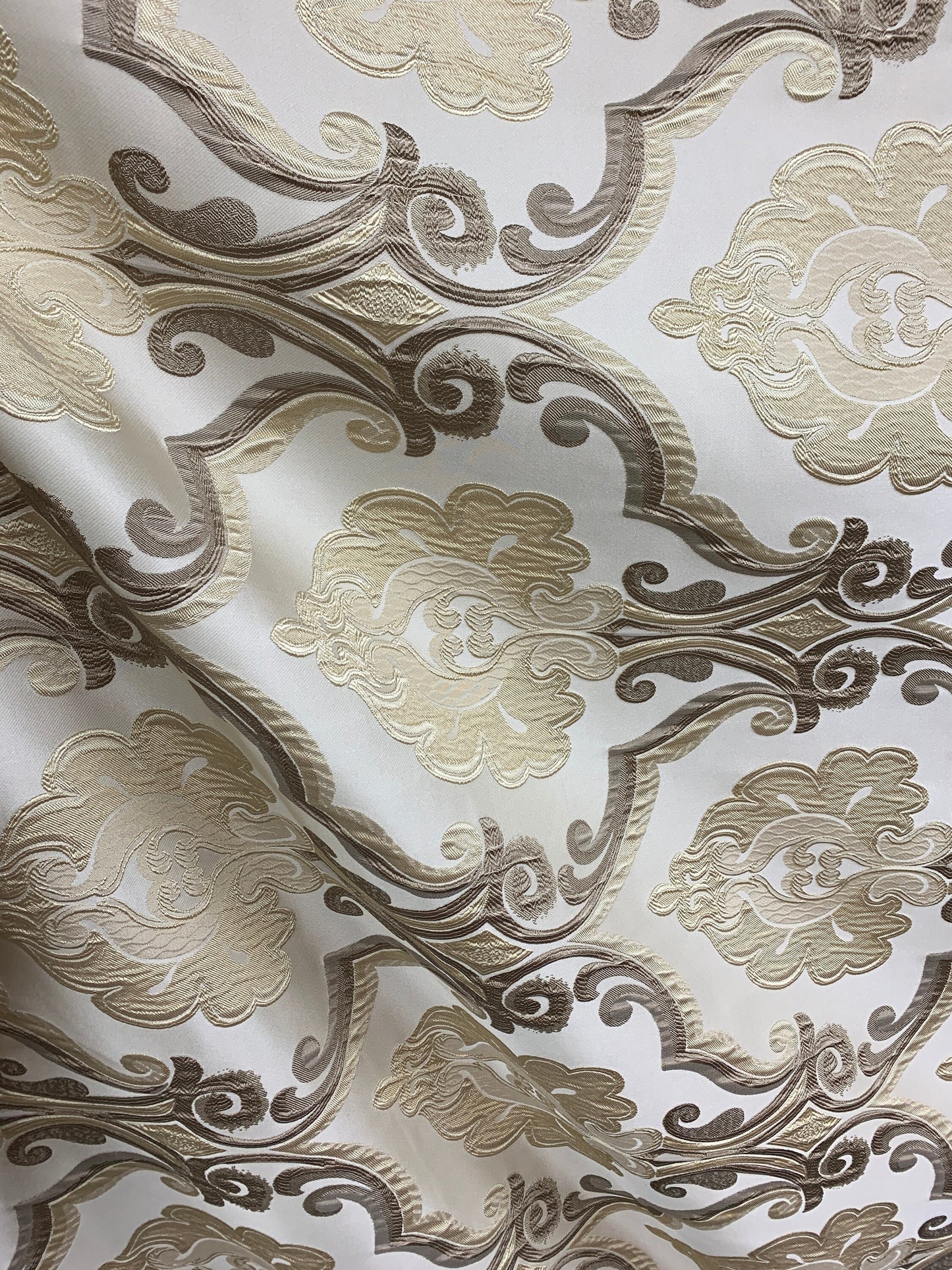 BEIGE TAUPE Damask Brocade Upholstery Drapery Fabric (54 in.) Sold By The Yard