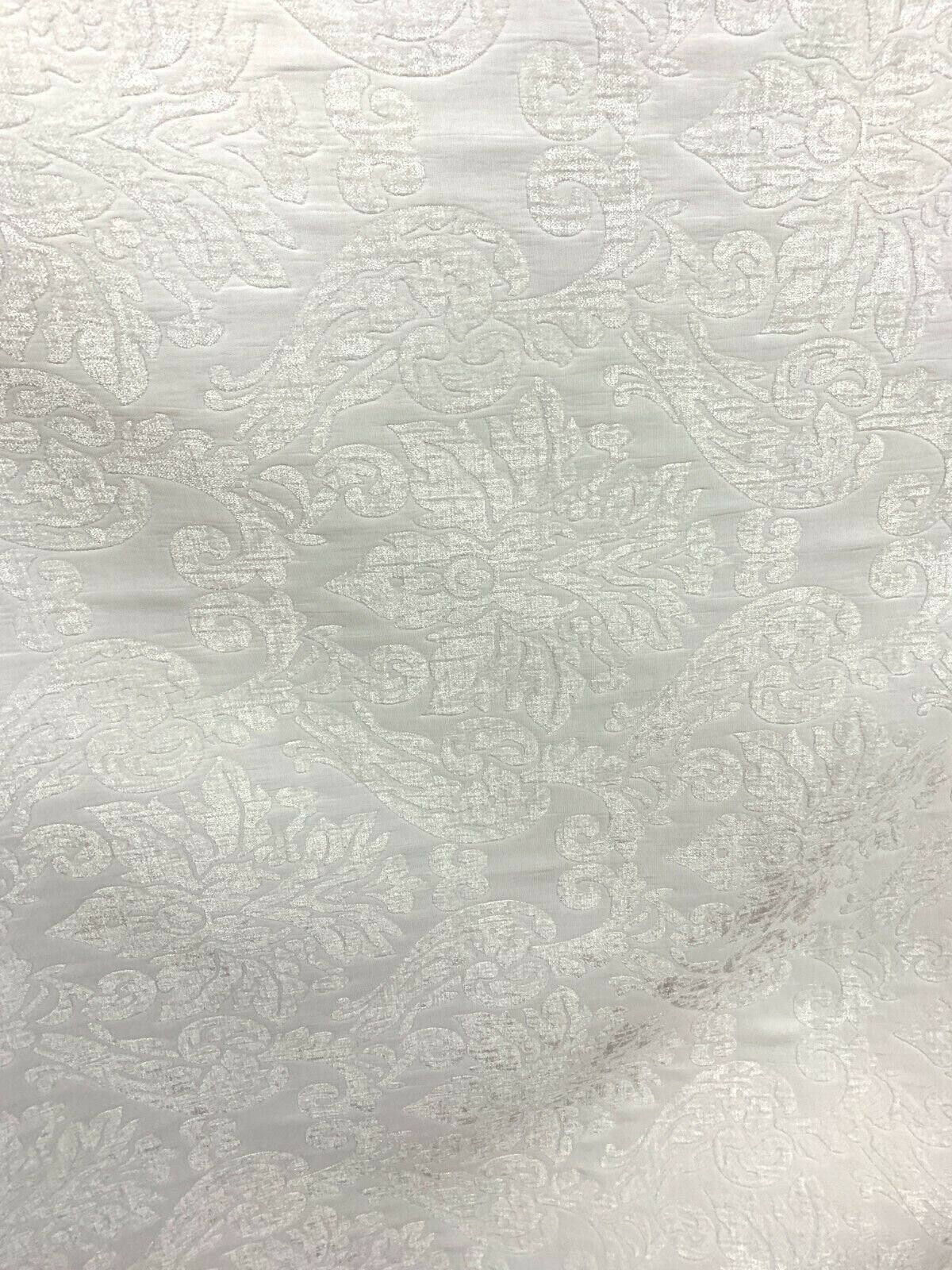 WHITE Damask Chenille Upholstery Brocade Fabric (54 in.) Sold By The Yard