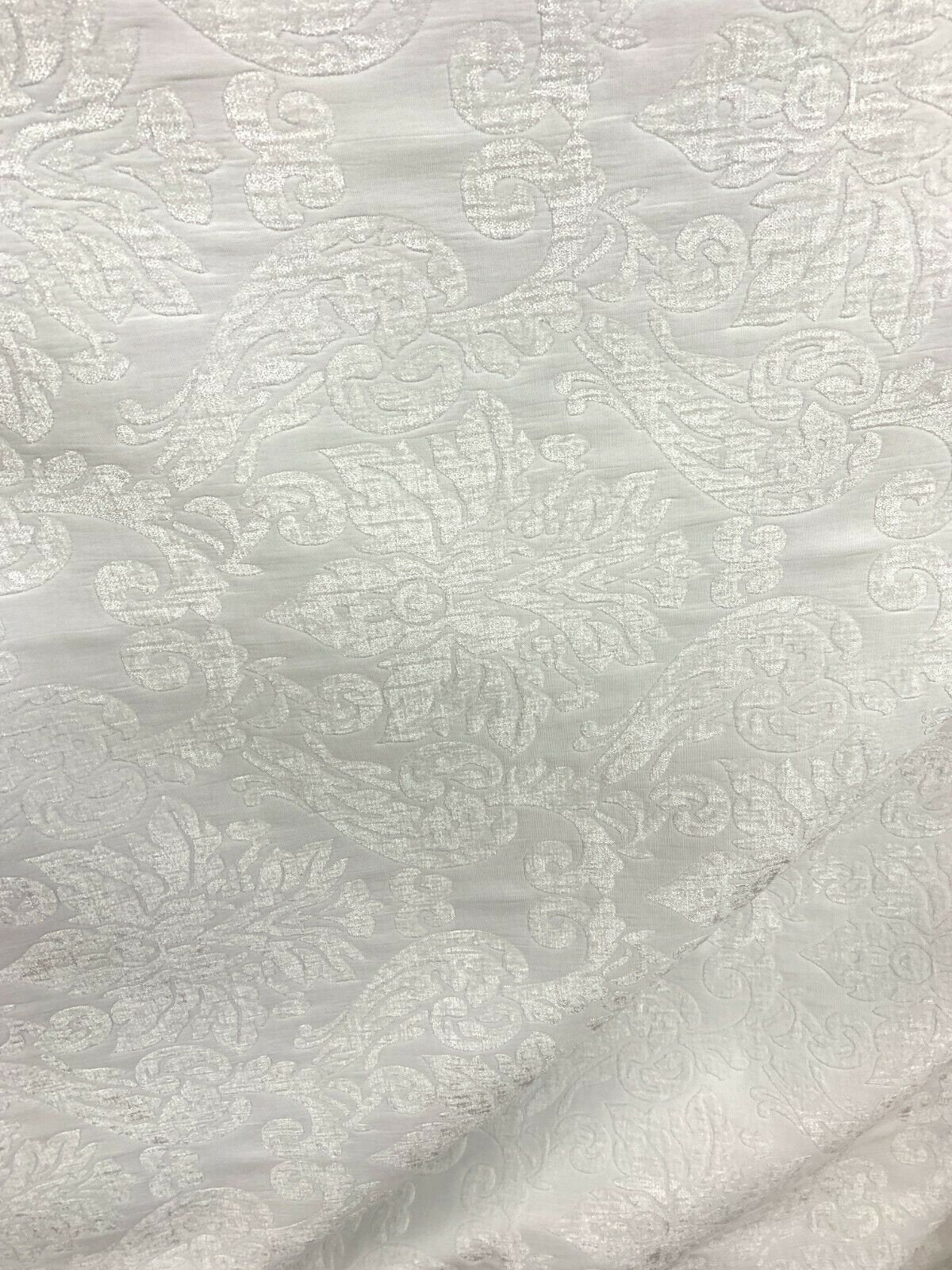 WHITE Damask Chenille Upholstery Brocade Fabric (54 in.) Sold By The Yard