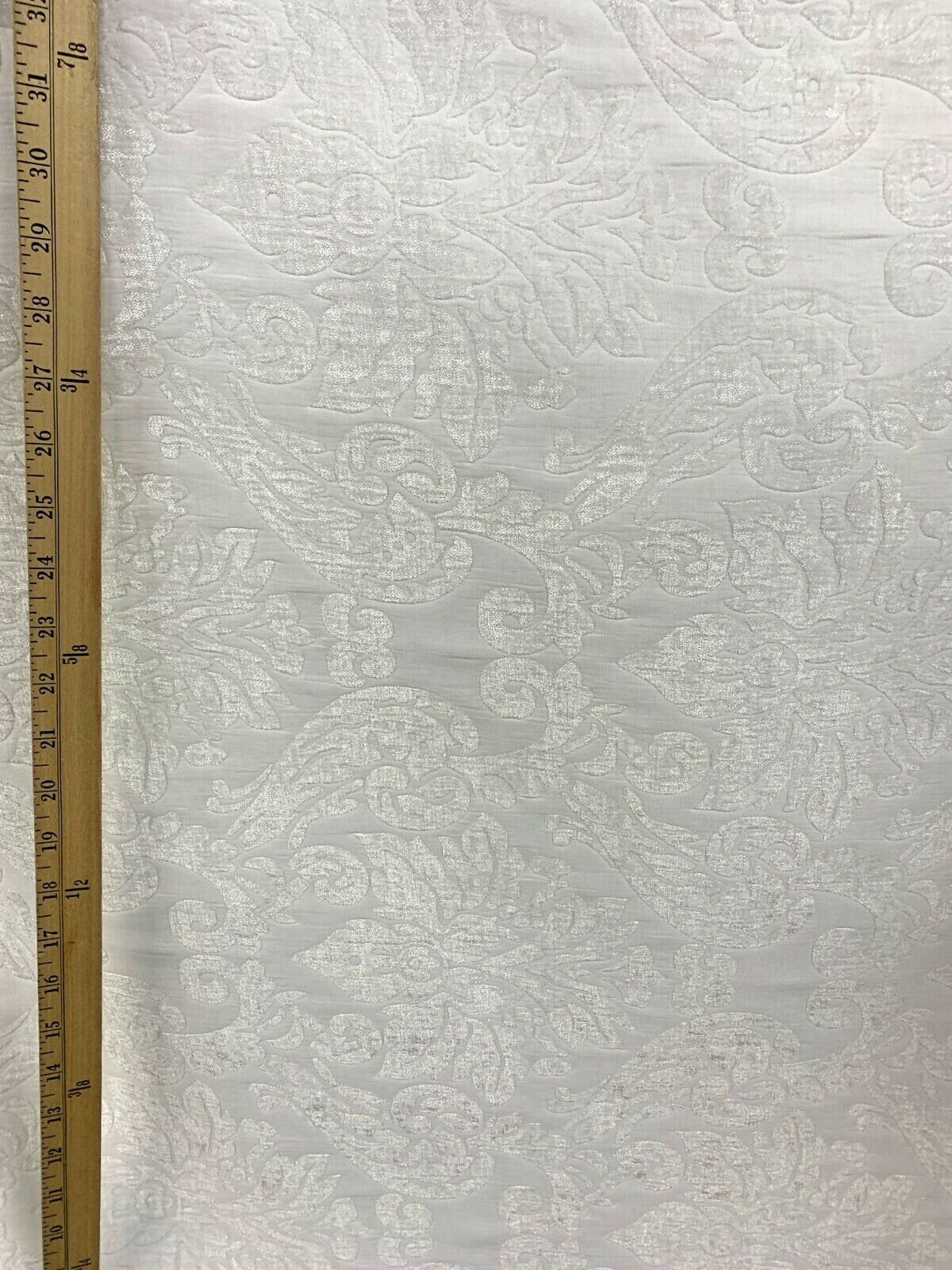 WHITE Damask Chenille Upholstery Brocade Fabric (54 in.) Sold By The Yard