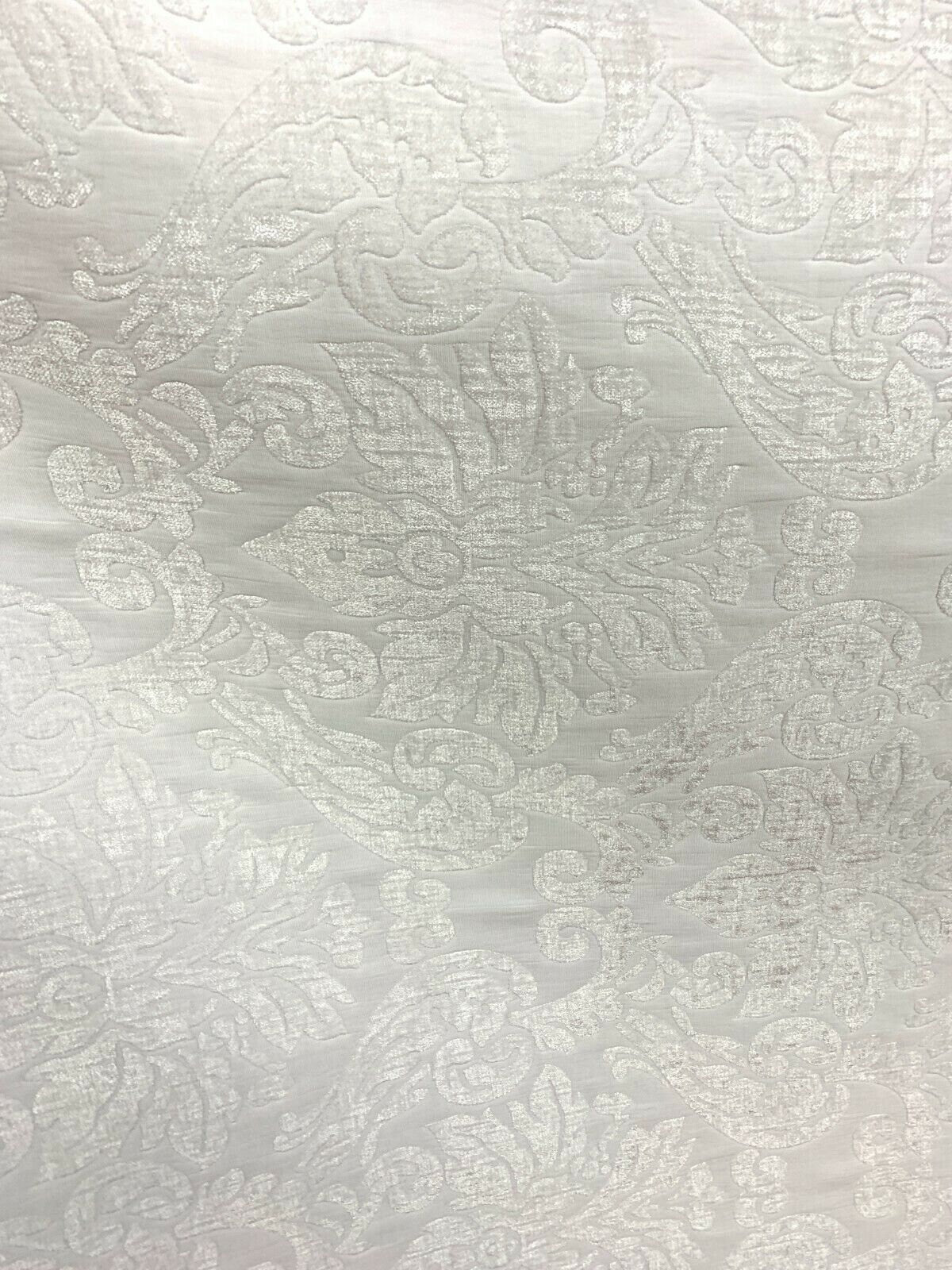 WHITE Damask Chenille Upholstery Brocade Fabric (54 in.) Sold By The Yard