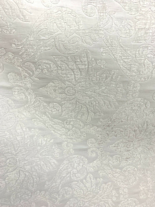 WHITE Damask Chenille Upholstery Brocade Fabric (54 in.) Sold By The Yard