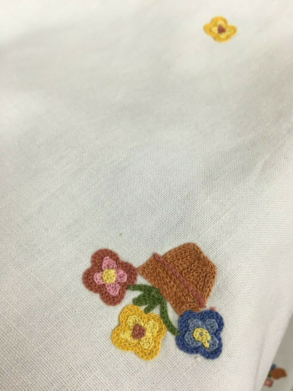 MILK WHITE MULTICOLOR Flower Pot Embroidered Cotton Linen Fabric (54 in.) Sold By The Yard