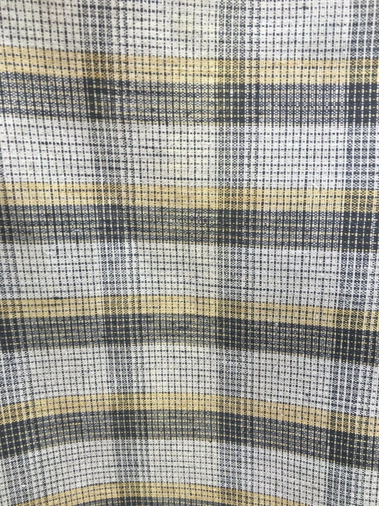 LIGHT GOLD BLACK Plaid 100% Linen Fabric (60 in.) Sold By The Yard