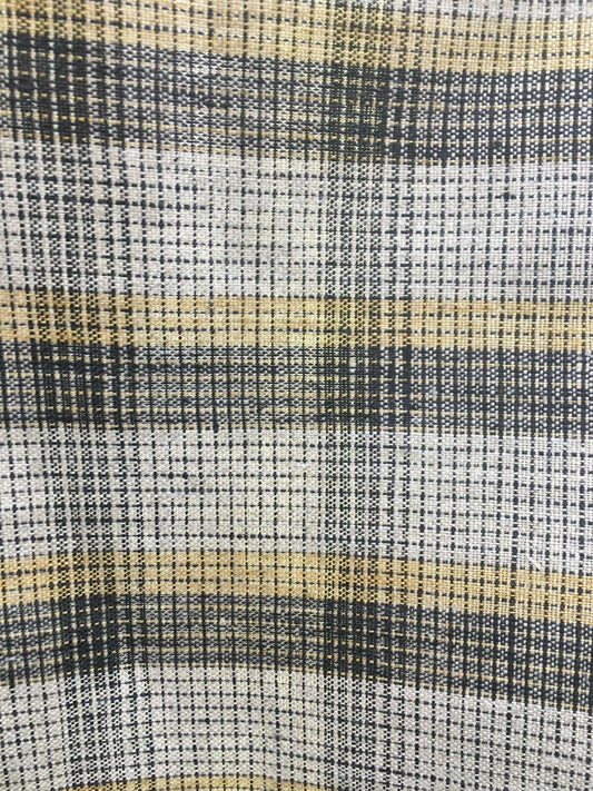 LIGHT GOLD BLACK Plaid 100% Linen Fabric (60 in.) Sold By The Yard