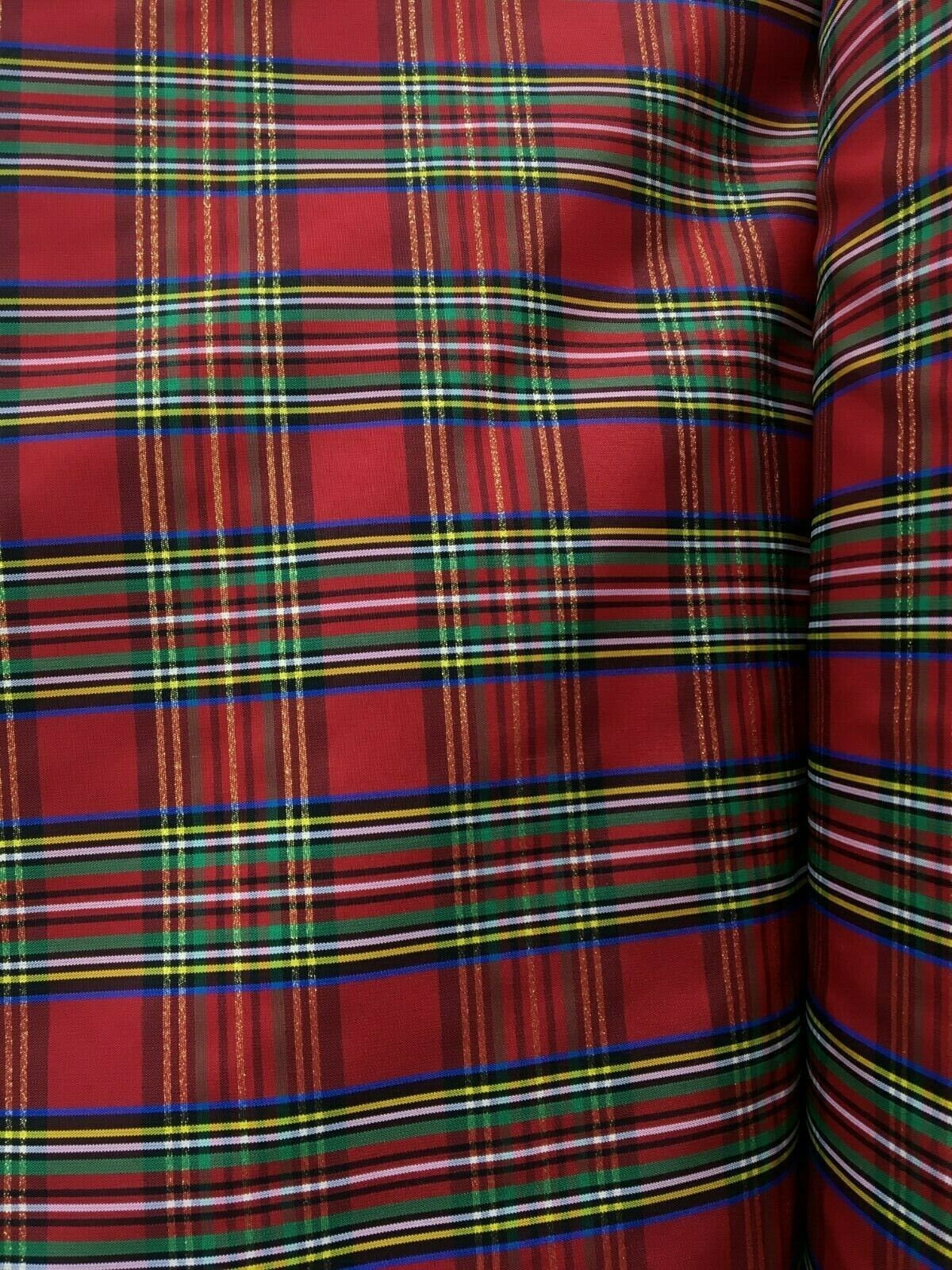 Red Multicolor Metallic Plaid Taffeta Fabric (60 in.) Sold By The Yard