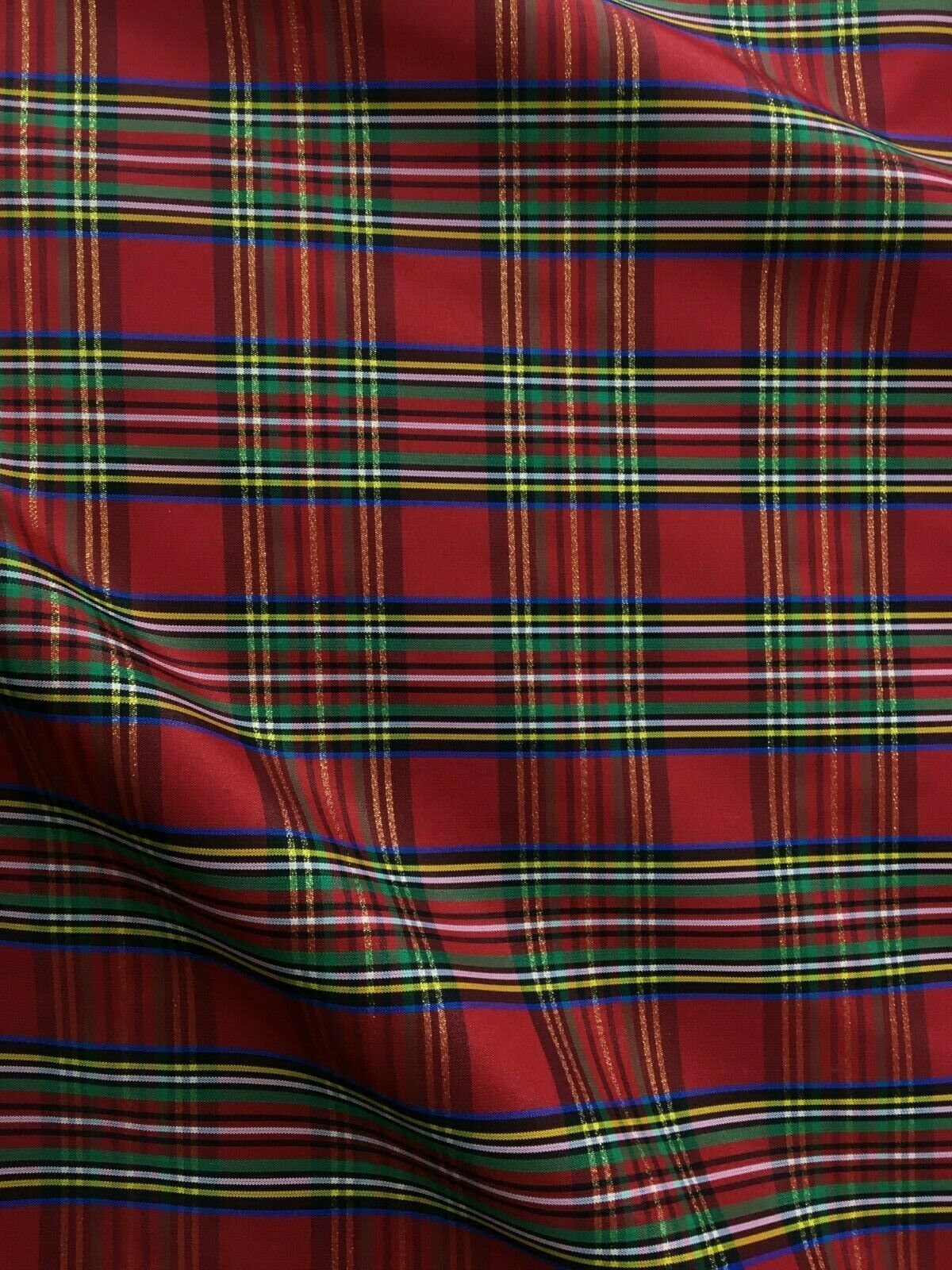 Red Multicolor Metallic Plaid Taffeta Fabric (60 in.) Sold By The Yard