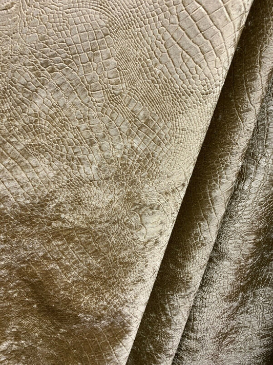 GOLD Alligator Crocodile Embossed Chenille Velvet Fabric (56 in.) Sold By The Yard