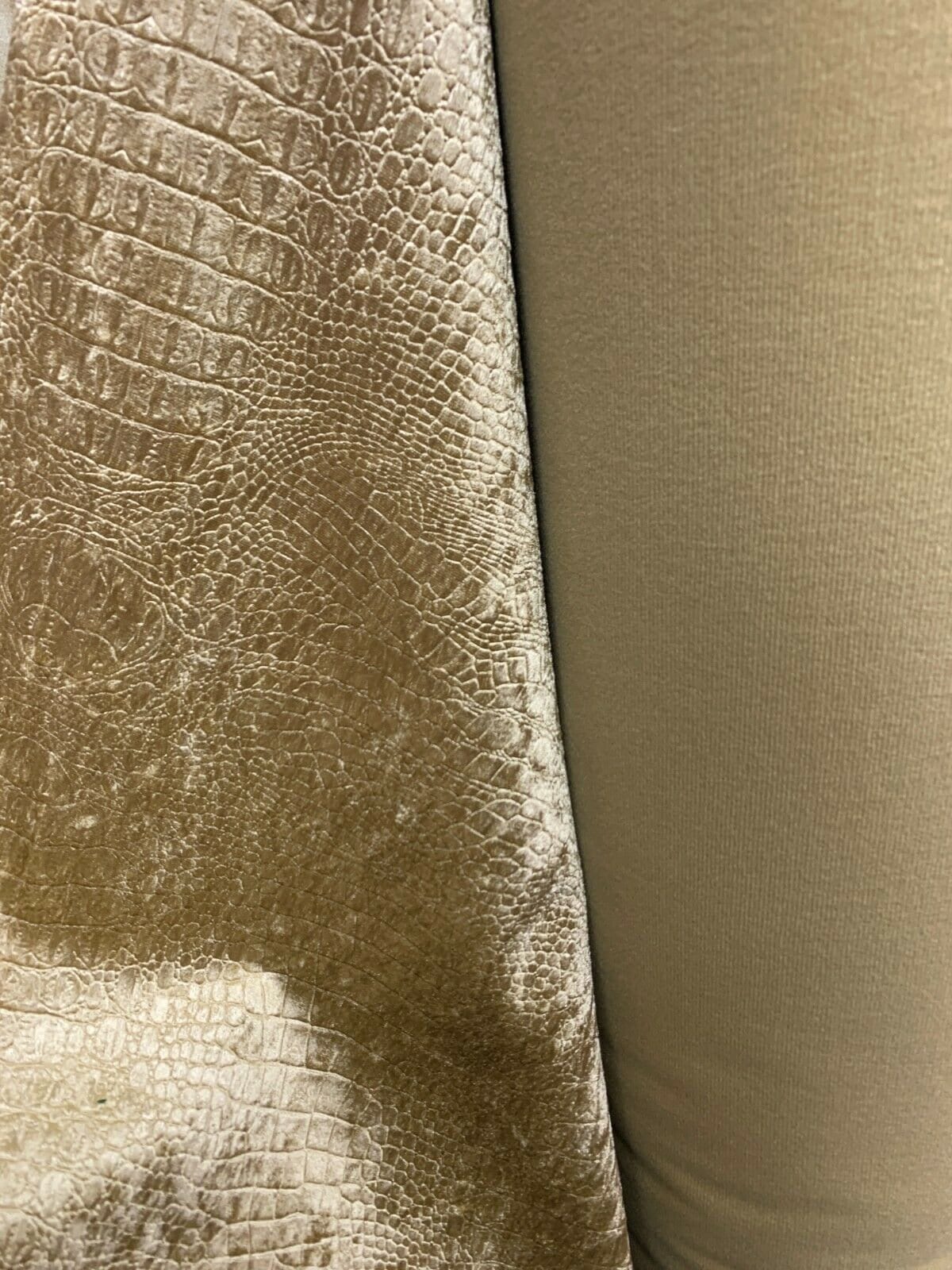 GOLD Alligator Crocodile Embossed Chenille Velvet Fabric (56 in.) Sold By The Yard