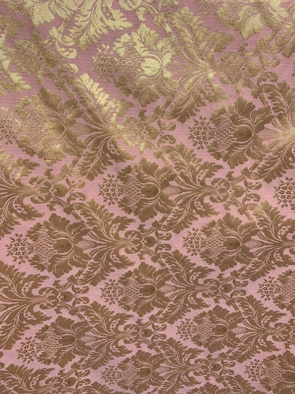 PINK GOLD Damask Jacquard Brocade Flower Floral Fabric (110 in.) Sold By The Yard