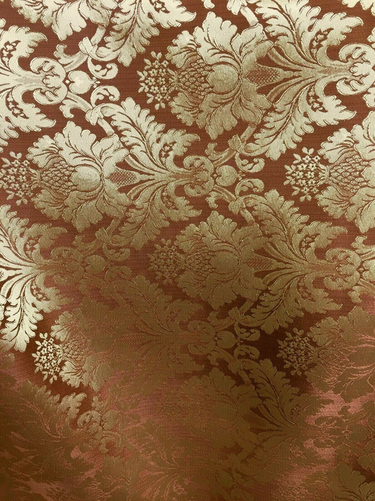 COPPER GOLD Damask Jacquard Brocade Flower Floral Fabric (110 in.) Sold By The Yard