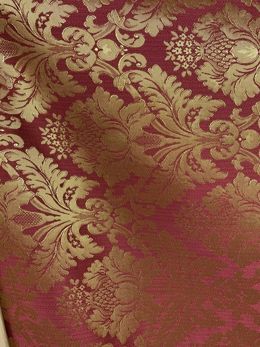 BURGUNDY GOLD Damask Jacquard Brocade Flower Floral Fabric (110 in.) Sold By The Yard