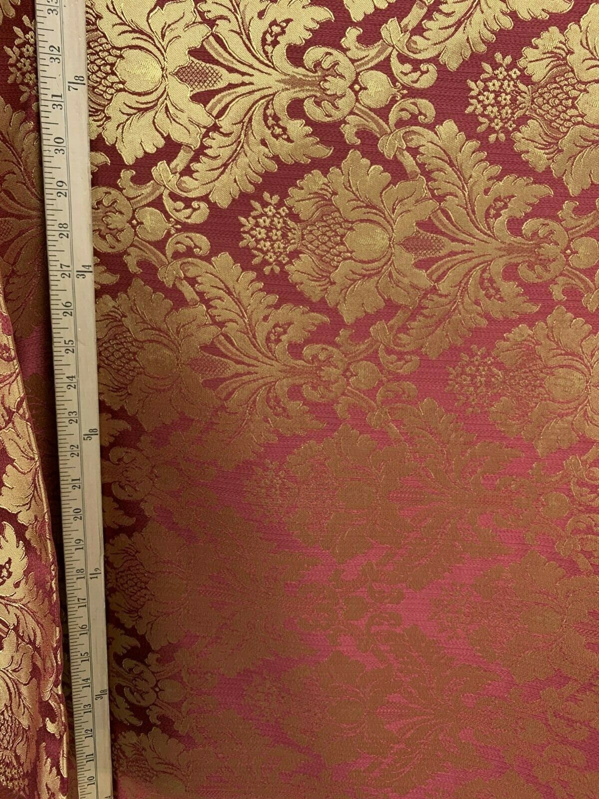 BURGUNDY GOLD Damask Jacquard Brocade Flower Floral Fabric (110 in.) Sold By The Yard