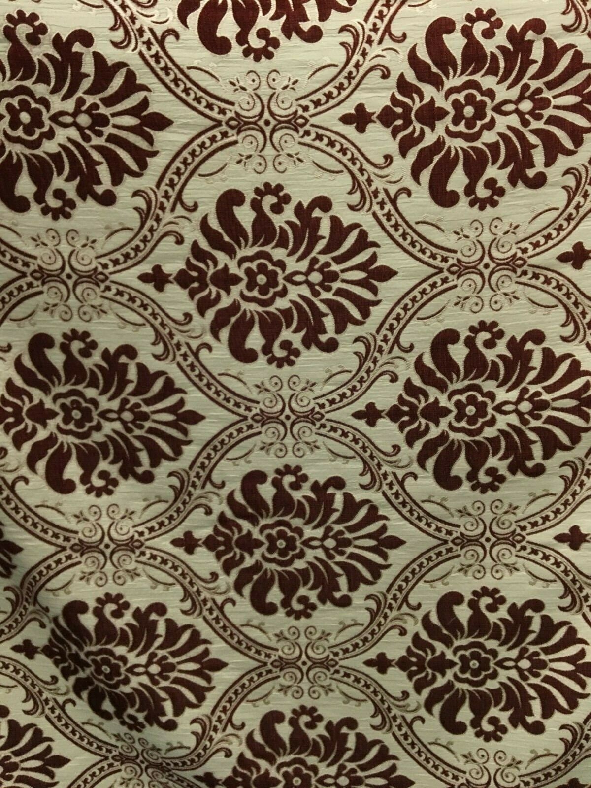 BURGUNDY BEIGE Damask Chenille Upholstery Brocade Fabric (54 in.) Sold By The Yard