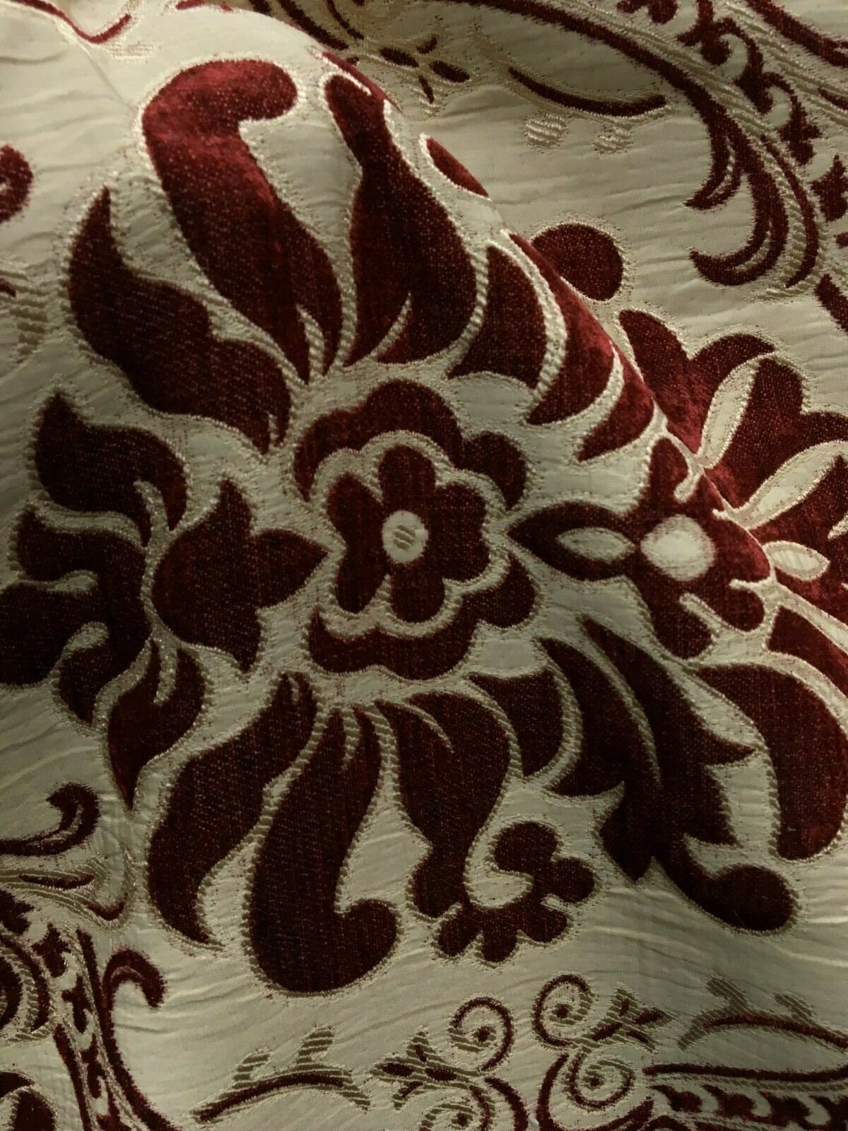 BURGUNDY BEIGE Damask Chenille Upholstery Brocade Fabric (54 in.) Sold By The Yard