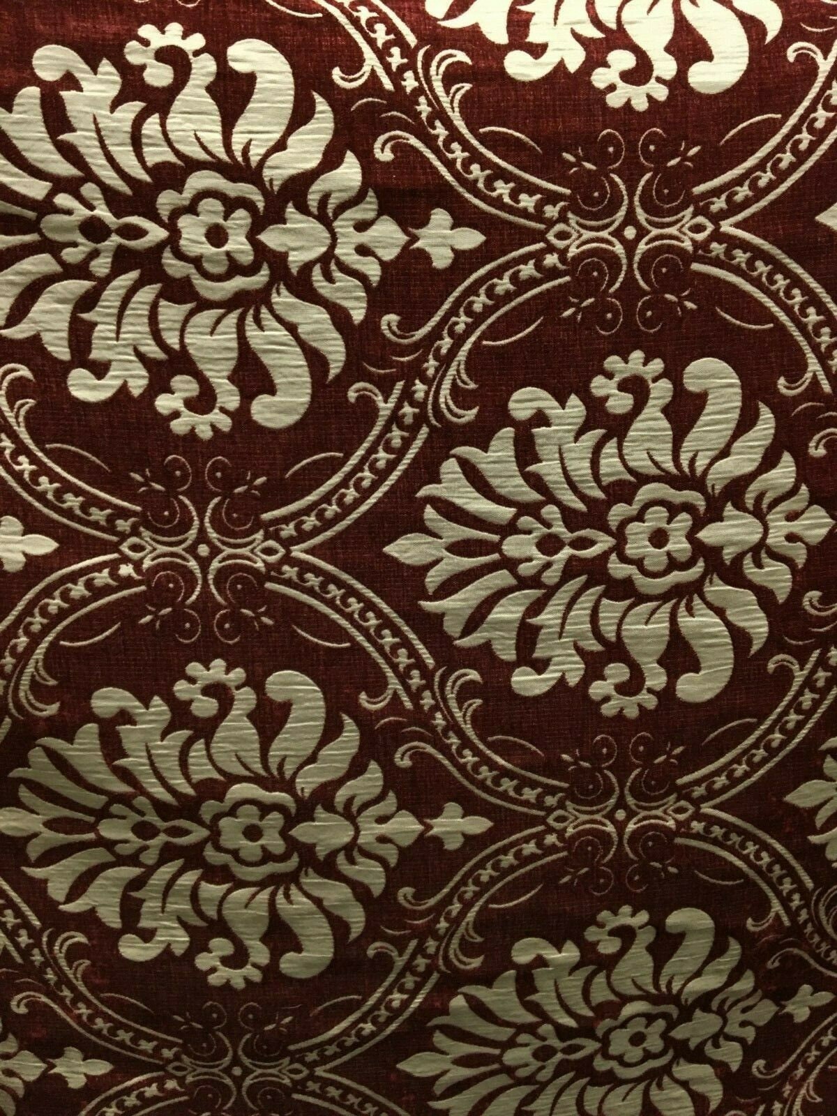 BURGUNDY BEIGE Damask Chenille Upholstery Brocade Fabric (54 in.) Sold By The Yard