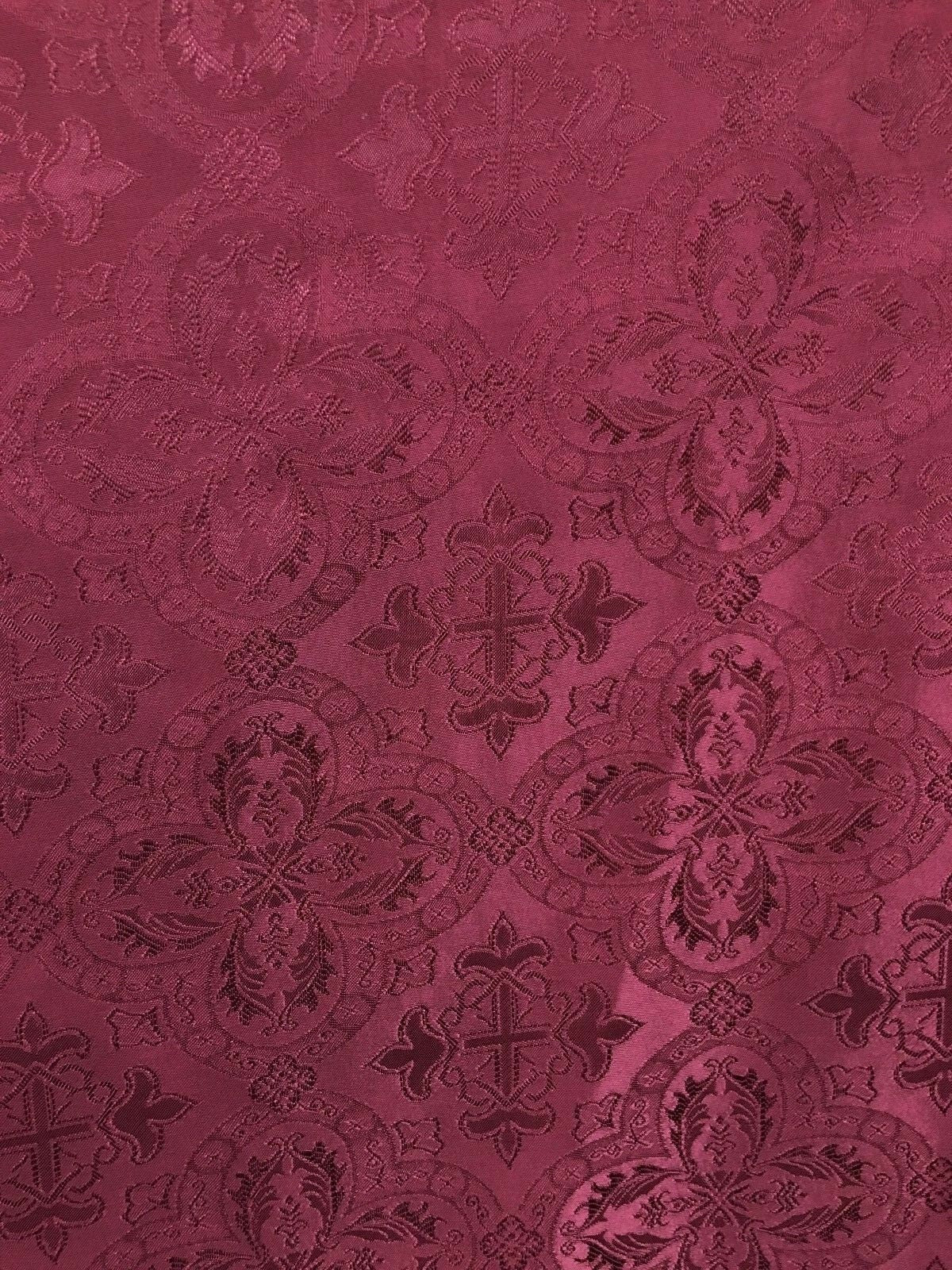 BURGUNDY Liturgical Cross Brocade Fabric (60 in.) Sold By The Yard