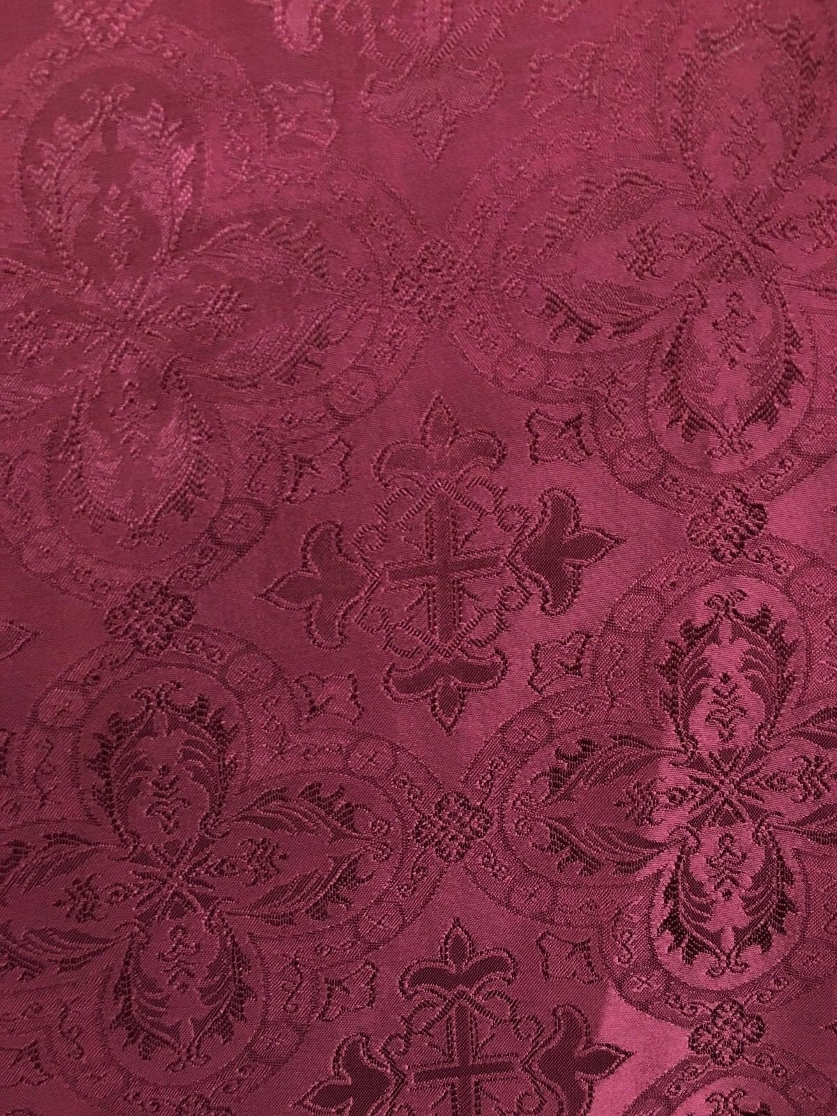 BURGUNDY Liturgical Cross Brocade Fabric (60 in.) Sold By The Yard