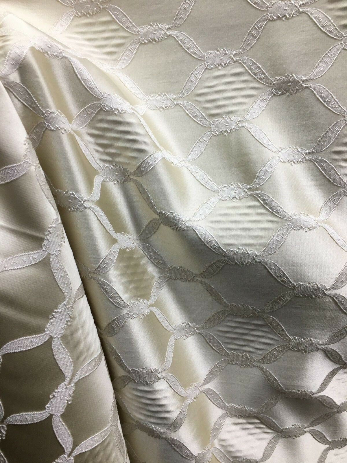 IVORY Diamond Brocade Upholstery Drapery Fabric (54 in.) Sold By The Yard