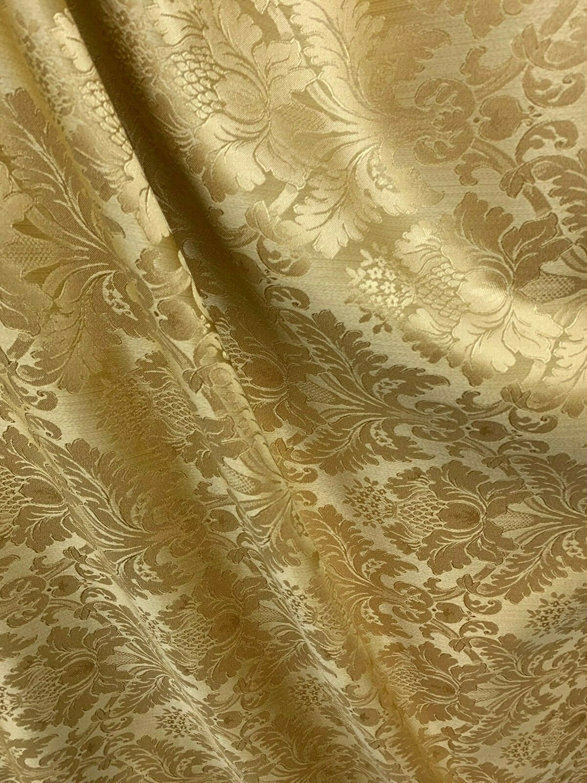 GOLD Damask Jacquard Brocade Flower Floral Fabric (110 in.) Sold By The Yard