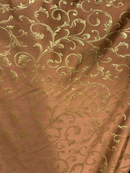 COPPER GOLD Brocade Flower Floral Upholstery Drapery Fabric (110 in.) Sold By The Yard