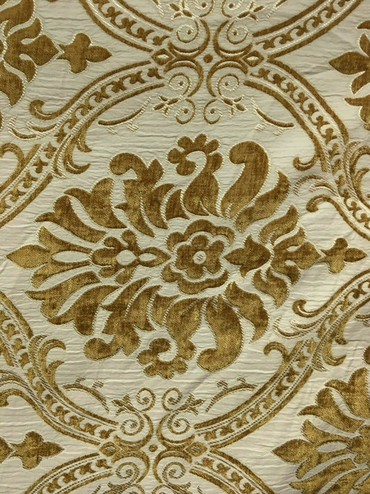 GOLD BEIGE Damask Chenille Upholstery Brocade Fabric (54 in.) Sold By The Yard