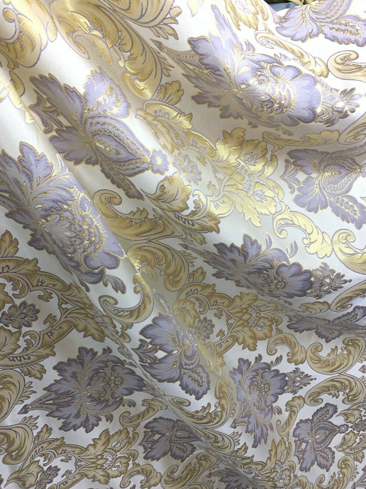 LAVENDER GOLD Damask Brocade Upholstery Drapery Fabric (110 in.) Sold BTY