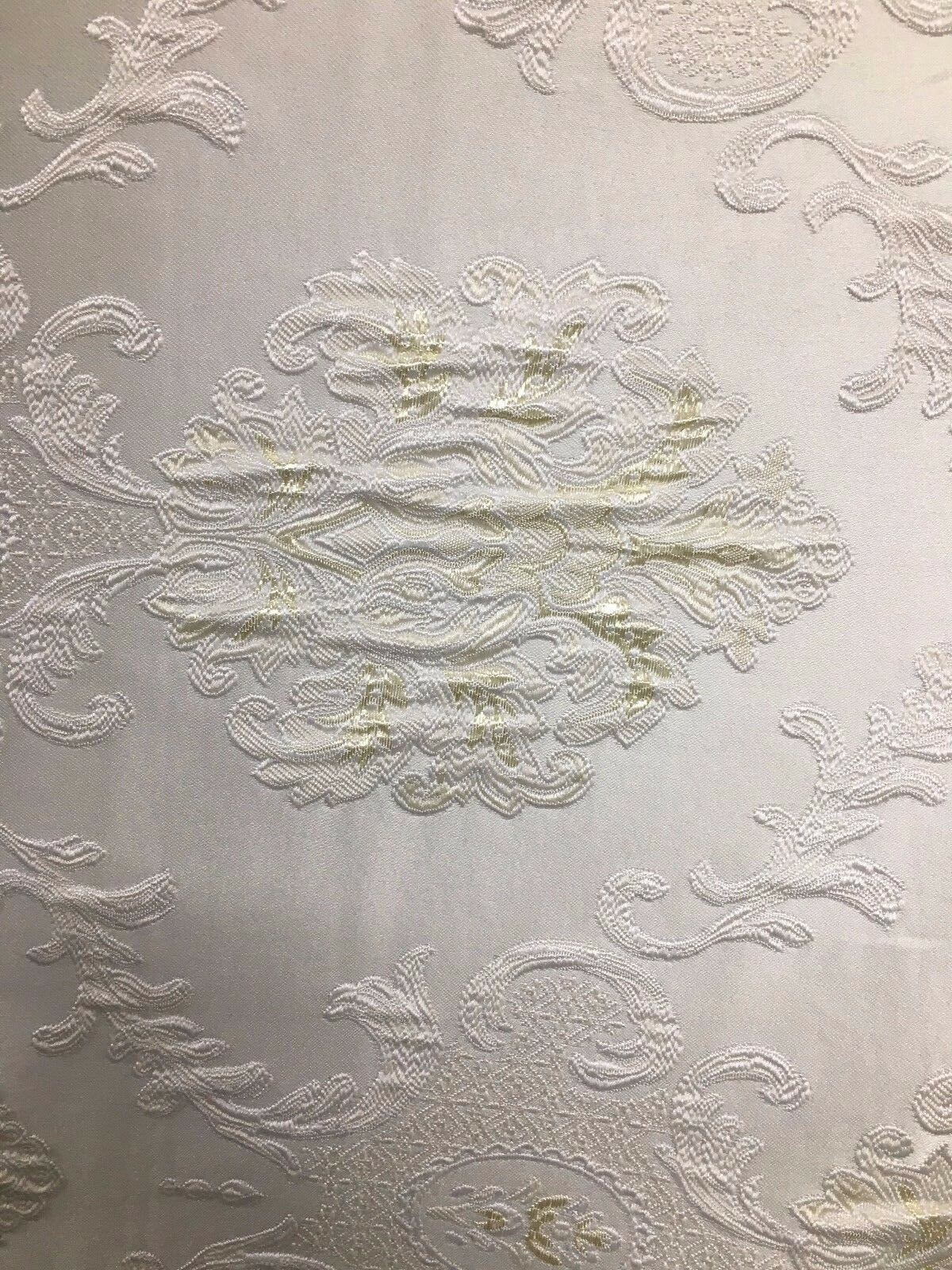 MILK WHITE IVORY Damask Brocade Upholstery Drapery Fabric (54 in.) Sold By The Yard