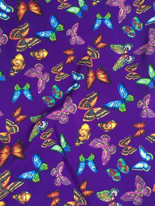 PURPLE Multicolor Butterfly Printed Polyester Fabric (45 in.) Sold By The Yard