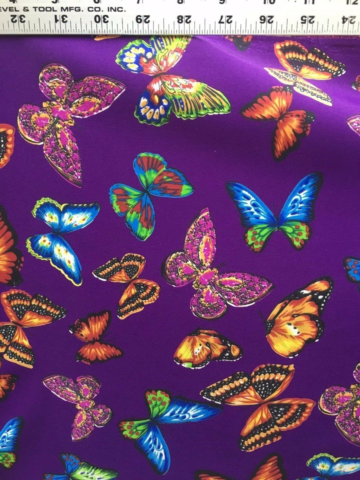 PURPLE Multicolor Butterfly Printed Polyester Fabric (45 in.) Sold By The Yard