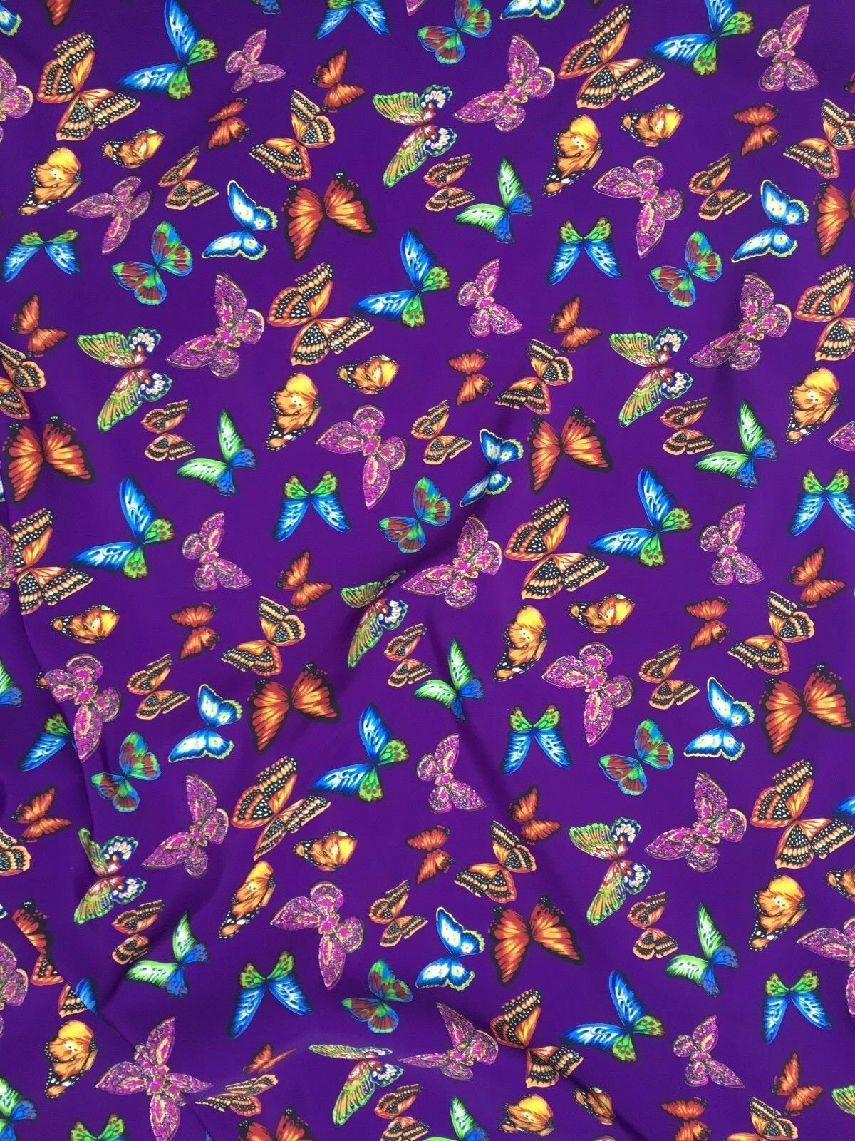 PURPLE Multicolor Butterfly Printed Polyester Fabric (45 in.) Sold By The Yard